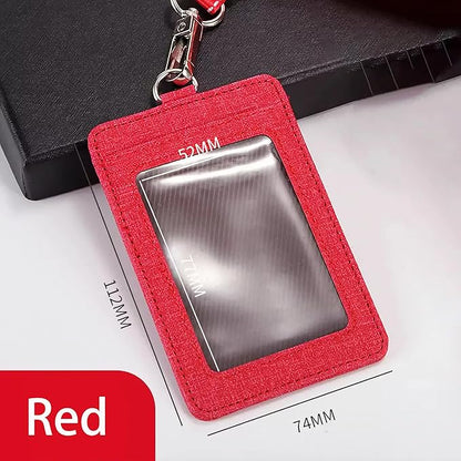 PU Leather ID Badge Holder with Clear Window, Vertical ID Card Holder, Dual Card Slots, 1-Pack Card Holder, 4 Colors