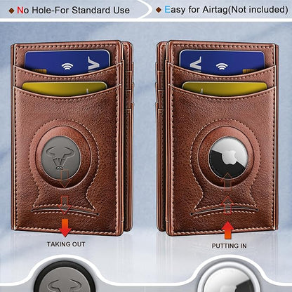 BULLIANT Men Airtag Wallet,Slim Wallet Money Clip Card Holder Magnetic Closure 12 Cards in Front Pocket RFID Blocking