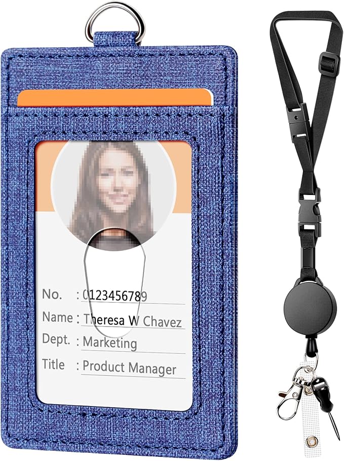 Leather Badge Holder and Adjustable Retractable Lanyards, Quick Release Buckle and Safety Breakaway Lanyards with Swivel Metal Clasp for Offices, Staff, Students, Employees
