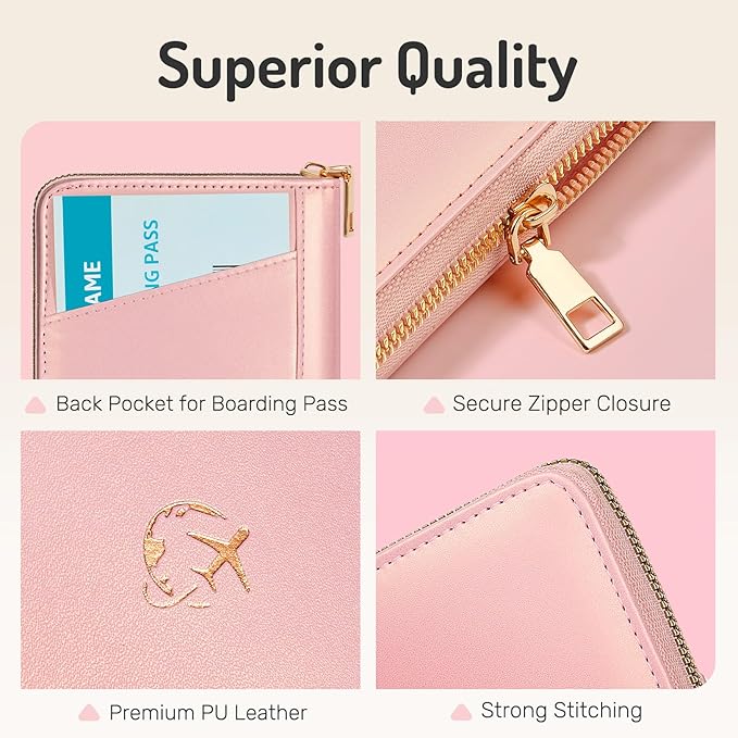 Forvencer Passport Holder Cover with Safe Zipper Closure, Premium Passport Wallet for Travel, Cute RFID Blocking Card Case, Waterproof Travel Accessories for Women, Lilac
