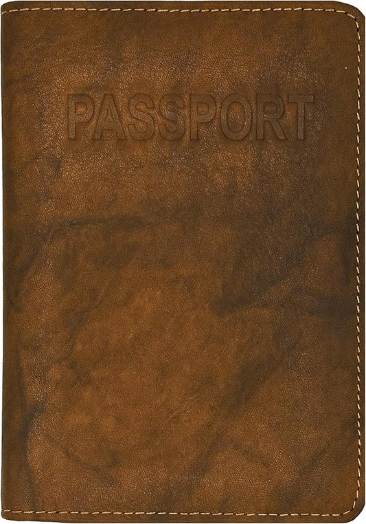 Antique Saddle Genuine Leather RFID Passport Cover