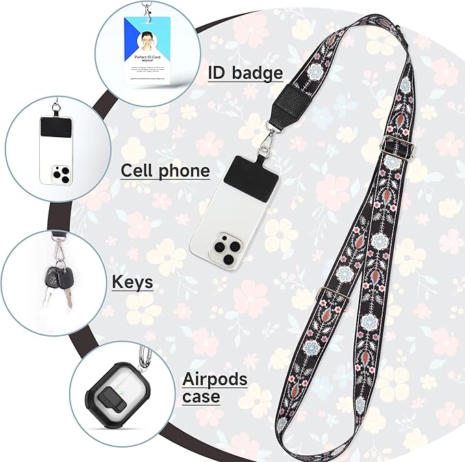 FUVLIFE Phone Lanyard Crossbody Wrist Strap, Adjustable Clip and Go Strap for Phone with Wallet Crossbody, Phone Strap with Zippered Pouch, Universal Hands-Free for All Cell Phone