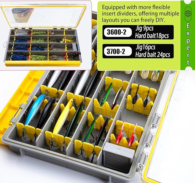 Deluxe Fishing Tackle Box, Waterproof 3600 & 3700 Terminal Tackle Trays, Organizer Includes 2 Type Dividers, Multi-purpose and All-in-one Tackle Storage (3700-2 universal 2 pack)