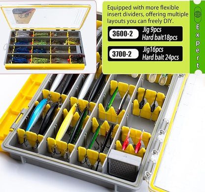 Deluxe Fishing Tackle Box, Waterproof 3600 & 3700 Terminal Tackle Trays, Organizer Includes 2 Type Dividers, Multi-purpose and All-in-one Tackle Storage (3600-2 universal 2 pack)