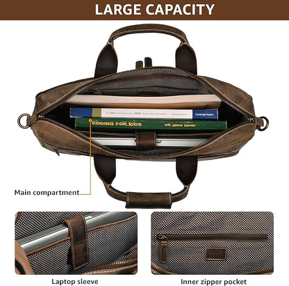 LEATHER VILLAGE 16" Leather Laptop Messenger Briefcase Bag for Men-Leather Satchel for Travel and Office Shoulder Bag- Rustic Brown