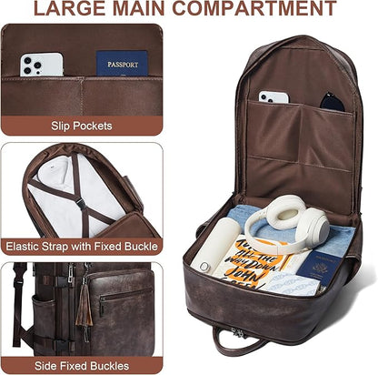 Shrrie Laptop Backpack for Women,Vegan Leather Backpack Work Computer Backpacks fits 16" Laptop,Water Resistant Teacher Nurse Casual Daypack for Weekender Camping Travel,Two-toned Coffee