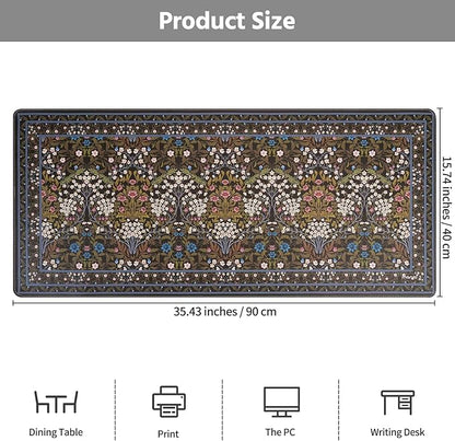 MOSISO Large Mouse Pad Gaming Mousepad, 35.43 x 15.74 inches Vintage Floral Cluster PU Leather Mousepad with Anti-Slip Base&Stitched Edges, Keyboard Pad Mouse Mat for Desktop/Office/Home, Black