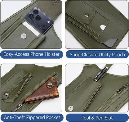 Double Shoulder Armpit Bag for Men, Anti-Theft Underarm Shoulder Holster Bag with Adjustable Strap, Hidden Phone Wallet Pocket for Travel & Daily Commute (Army Green)