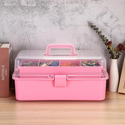 Tackle Box, 16-Inch Extra Large Art Storage Box with 3-Layer Folding Trays, Multipurpose Craft Organizers and Storage w/ Adjustable Dividers, Portable Tool Box for Sewing Supplies,Medicine &Cosmetics