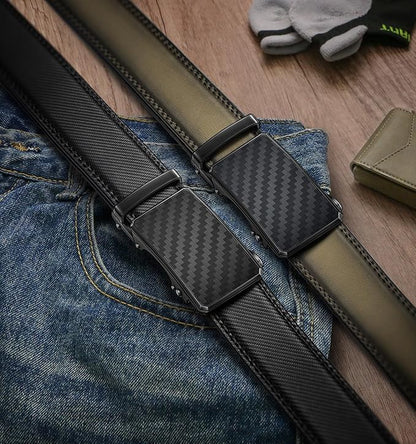 KEMISANT Men Belt 2 Pack, Leather Ratchet Belt Easy Click Slide For Men 1 3/8",Cut for Fit