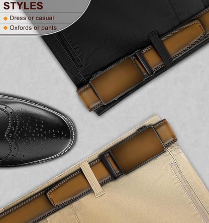 KEMISANT Men Belt Ratchet Click Belt Genuine Leather Adjustable For Men Golf Dress Casual Jeans 1 3/8-Cut For Fit