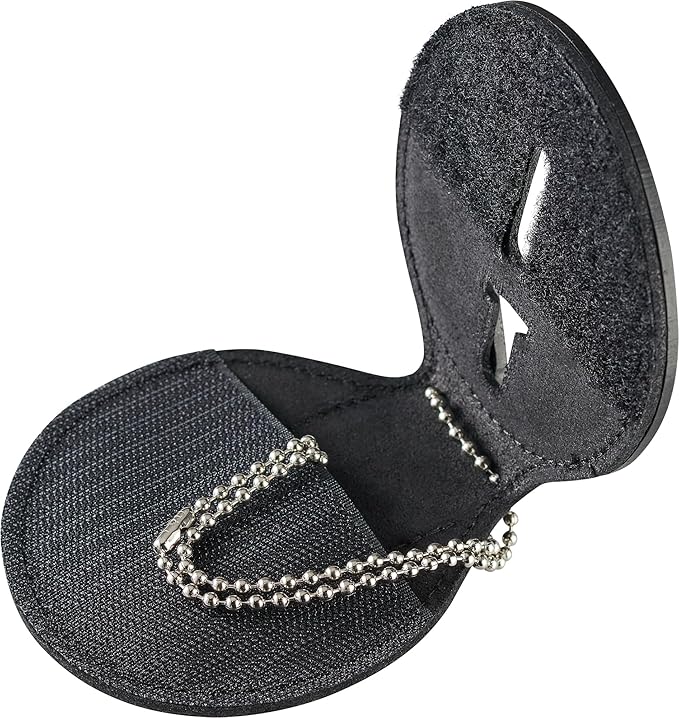 Perfect Fit Shield Wallets County of Los Angeles Sheriff Six-Point Star Belt Clip Badge Holder with Pocket and Chain (Cutout PF622), Black Leather, One Size