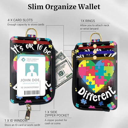 2-in-1 ID Badge Holder & Lanyard Wallet,Multi Use Womens Small Wallet with Zipper Pocket for Women Men with Wristlet and Neck Lanyard 5 Card Slots Work Essential (It's ok to be)