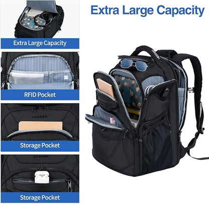 KROSER TSA Friendly Travel Laptop Backpack 18.4 inch XXXL Gaming Backpack Water-Repellent College Daypack Business Backpack with RFID Pockets & USB Port for Men/Women-Black | TSA Friendly, Water-Repellent, College Daypack, Business Backpack, RFID Pocke...
