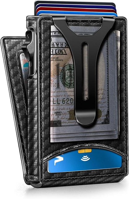 Genuine Leather Wallet for Men Slim Magnetic Flip Bifold with Money Clip and Metal Card Case Holds 9 Cards Ideal for Gifts and Daily Use (Black-02)