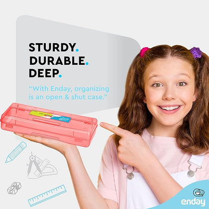 Enday Pencil Box Red, Storage Organizer Utility Box, Multipurpose Long Ruler Length School Office Supplies Plastic Pencil Case for Kids & Adults Available in Red, Pink, Green, Purple, Blue, 1PK