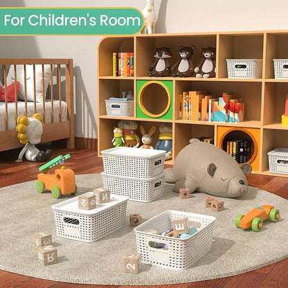Plastic Storage Baskets with Lid-Plastic Storage Containers Stackable Storage bins: Storage Baskets for Organizing Shelves Drawers Desktop Closet Playroom Classroom Office,8 Pack-White10.2x7.2x4.1Inch