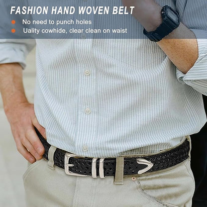 BELTROAD Braided Leather Belt for Men Casual Jeans Golf, Men's Leather Woven Alloy Buckle Hand Braided Belts Gift for Men