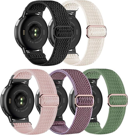 5 Pack Stretchy Nylon Watch Bands Compatible with Garmin Vivoactive 5/6/Forerunner 55/165,20mm Soft Elastic Fabric Adjustable Replacement Sport Straps for Garmin Venu Sq 2 Women Men