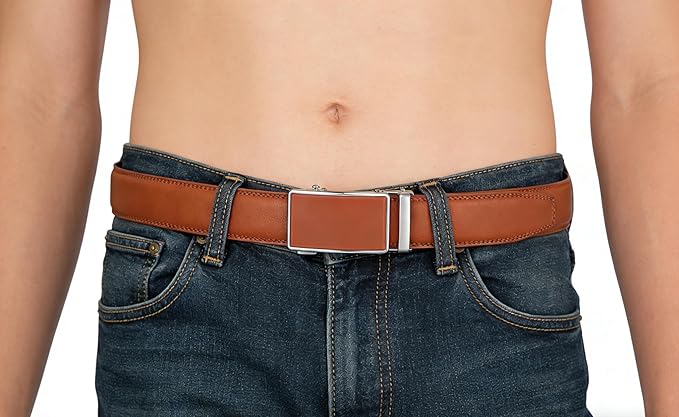 Lingli Men's Belt,Ratchet Dress Belt with Automatic Buckle Brown/Black-Trim to Fit-35mm wide