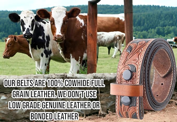 F&L CLASSIC Western Belt without buckle for men – Full Grain Leather Cowboy Belts for jeans - One Piece Leather strap belt