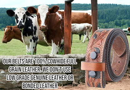 F&L CLASSIC Western Belt without buckle for men – Full Grain Leather Cowboy Belts for jeans - One Piece Leather strap belt