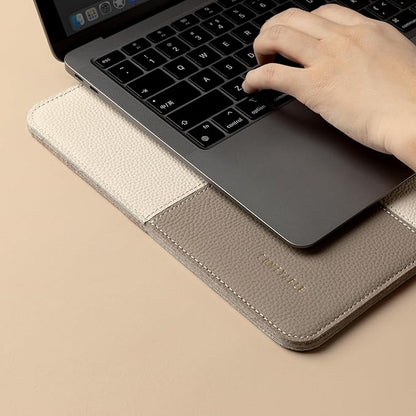 Comfyable Laptop Sleeve 13 Inch Precisely Compatible with MacBook Air M5 M4 2026 & MacBook Pro M2 M1 2022, Genuine Leather Protective Case Cover, Cream & Gray