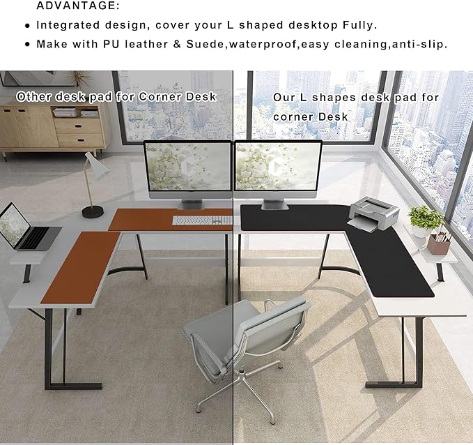 ZORESYN 63" L-Shaped Gaming Desk Mat Mouse pad, Computer Corner Desk Pad, Home Office Writing Desk Pad Protector, Large Waterproof PU Leather Corner Mousepad - Black, (160+157) x50cm