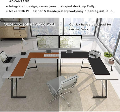 ZORESYN L Shaped Desk Mat (60+60) x20 Inch (Black) - Waterproof Dual-Sided PU Leather Corner Desk Pad Extend Widen L-Shaped Gaming Mouse Pad for Gaming, Office & Home