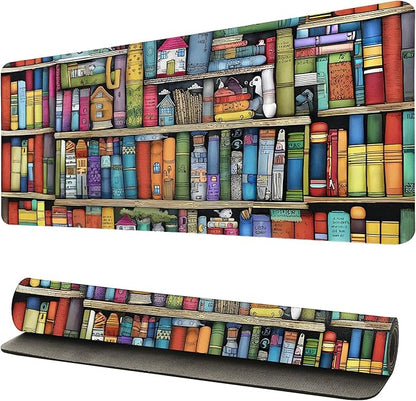 Book Lover's Desk Mat, Large PU Leather Desk Pad with Non-Slip Base, Literary Office Keyboard Mat Ideal Gift for Readers, Gaming & Home Work （27.56 * 13.78in）