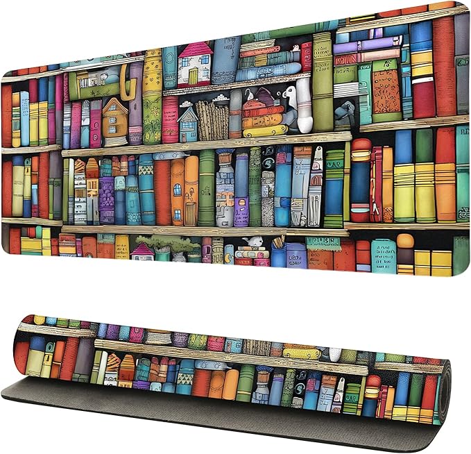 Book Lover's Desk Mat, Large PU Leather Desk Pad with Non-Slip Base, Literary Office Keyboard Mat Ideal Gift for Readers, Gaming & Home Work (23.6x11.8 Inch)