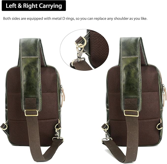 LANNSYNE Full Grain Leather Sling Bag For Men, Crossbody Chest Daypack Fits 10.5" iPad, Men’s Crossbody Bag
