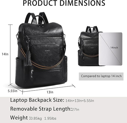 Shrrie Vegan Leather Laptop Backpack for Women 15.6 inch Work Backpack Fashion Travel Backpack Purse for Business College