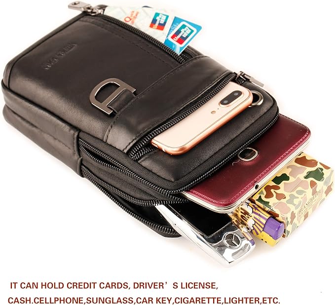 Small Mens Leather Satchel Cell Phone Holster,Vertical Belt Clip Cellphone Pouch,Purse Waist Bag Fanny Pack Compatible with Google,Zipper Phone Bag for Work,Hike