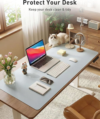 Aothia Faux Leather Desk Mat - Large Mouse Pad, Non-Slip PU Leather Blotter, Waterproof Writing Surface for Office and Home (Baby Blue, 42" x 17")
