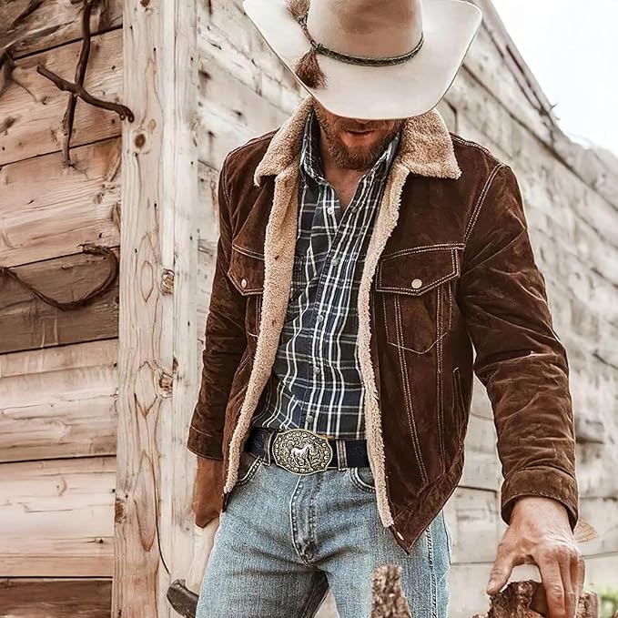 SANSTHS Western Cowboy Ratchet Belts for Men Women Leather Cowboy Belt with Automatic Western Buckle for Jeans Gifts