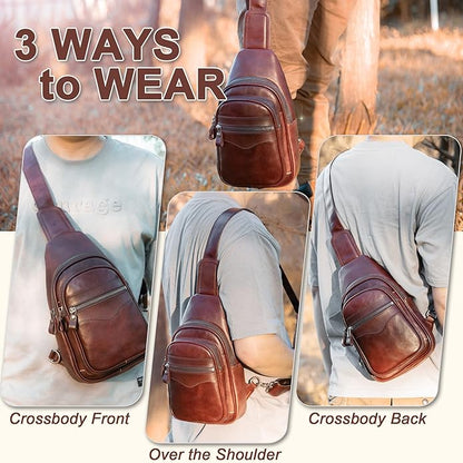 Genuine Leather Sling Bag for Men and Women Crossbody Shoulder Bag Sling Backpack Chest Purse Carry on Casual Daypack | Genuine Leather, Shoulder Bag, Carry on, Casual, Daypack