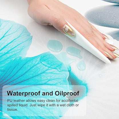 QiyI Desk Pad, Non-Slip PU Leather Desk Blotter Protector, Kids Floral Print Waterproof Computer Desk Mat, Thick Home & Office Large Keyboard Mouse Pad 31.5" x 11.8" - Pebbles & Blue White Flowers