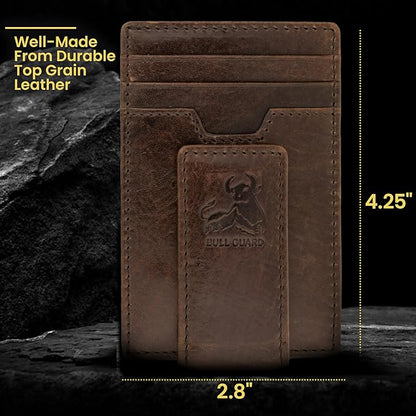 BULL GUARD Magnetic Money Clip Men's Wallet Crafted from Genuine Leather, Slim Front Pocket Minimalist Card Case RFID Secure | Magnetic Money Clip, Slim, Front Pocket, Minimalist, Card Case