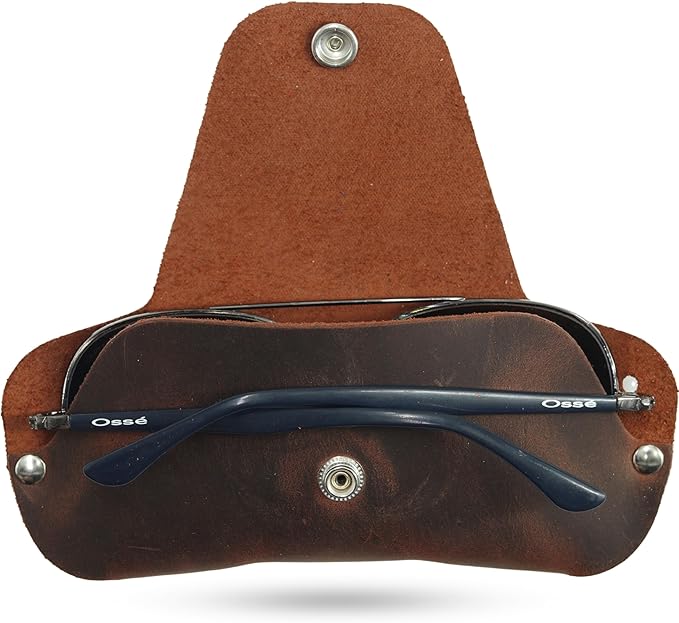 Toprank Leather Eyeglass Case - Handmade Slim Sunglasses Holder, Genuine and Universal Fit for Men and Women