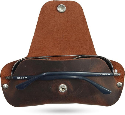 Toprank Leather Eyeglass Case - Handmade Slim Sunglasses Holder, Genuine and Universal Fit for Men and Women