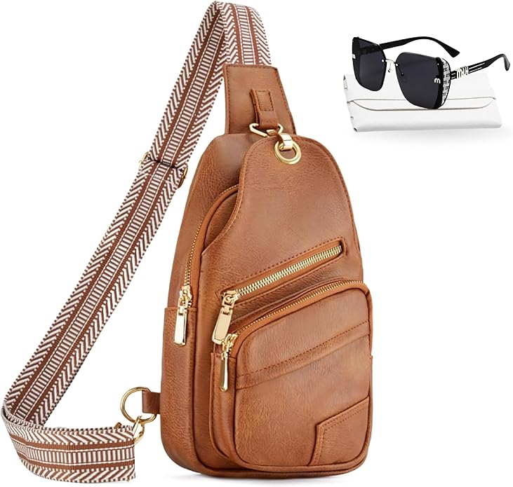 Sling Bag Set, PU Leather Sling Bag, Multi-Zipper Design for Travel, Outdoors, Valentine’s Day Gifts