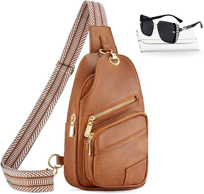 Sling Bag Set, PU Leather Sling Bag, Multi-Zipper Design for Travel, Outdoors, Valentine’s Day Gifts