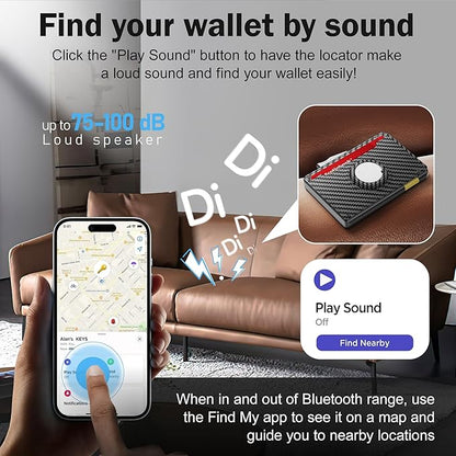 Wallet for Men with Tracker Tag Combo[iOS Only],Mens Wallet Minimalist Bifold,Wallet Men Slim Leather Slots Credit Card Holder|RFID Blocking,Pop Up Wallet Metal Aluminum with 9-13 Cards & ID Window