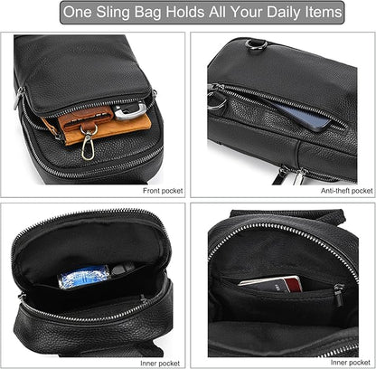 LUUFAN Men's Genuine Leather Sling Bag Chest Shoulder Backpack Crossbody Bag for Casual Sports Hiking Running Travel