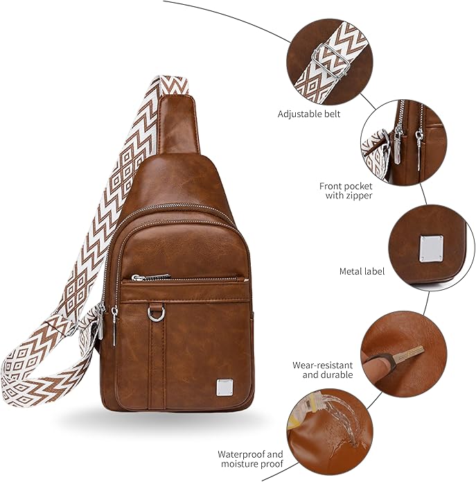 Sling Bag Set, PU Leather Sling Bag, Multi-Zipper Design for Travel, Outdoors, Valentine’s Day Gifts