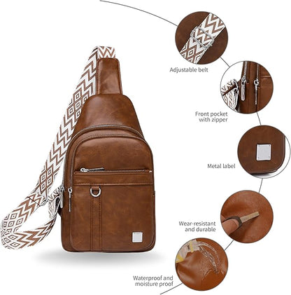 Sling Bag Set, PU Leather Sling Bag, Multi-Zipper Design for Travel, Outdoors, Valentine’s Day Gifts
