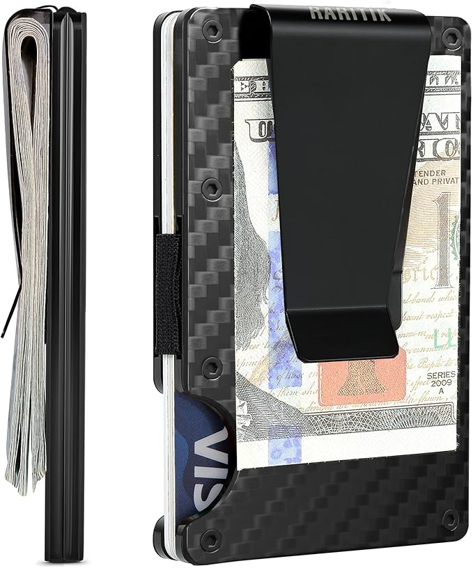 Minimalist Slim Wallet for Men,RFID Blocking Metal Wallet,Aluminum Credit Card Holder & Money Clip 12-15 Cards,Slim Rfid Front Pocket Mens Wallet,Carbon Fiber