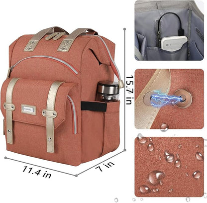 FALANKO Laptop Backpack for Women,15.6 inch Teacher Nurse School Waterproof Backpack,Large Womens Computer Backpack with Laptop Compartment,RFID Anti Theft Shoulder Orange Bags