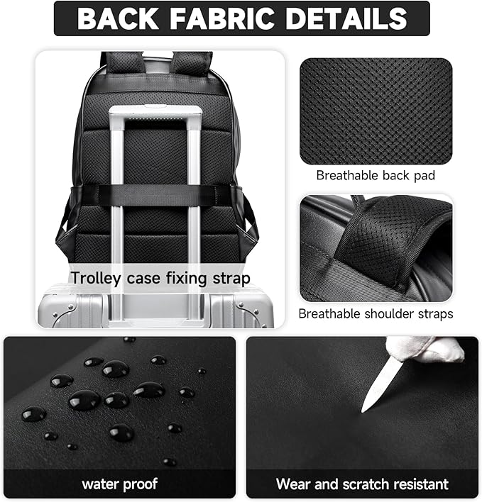 Laptop Backpack For Men Women Waterproof 15 Inch Pu Leather Black Casual Backapck For Work Business Travel College